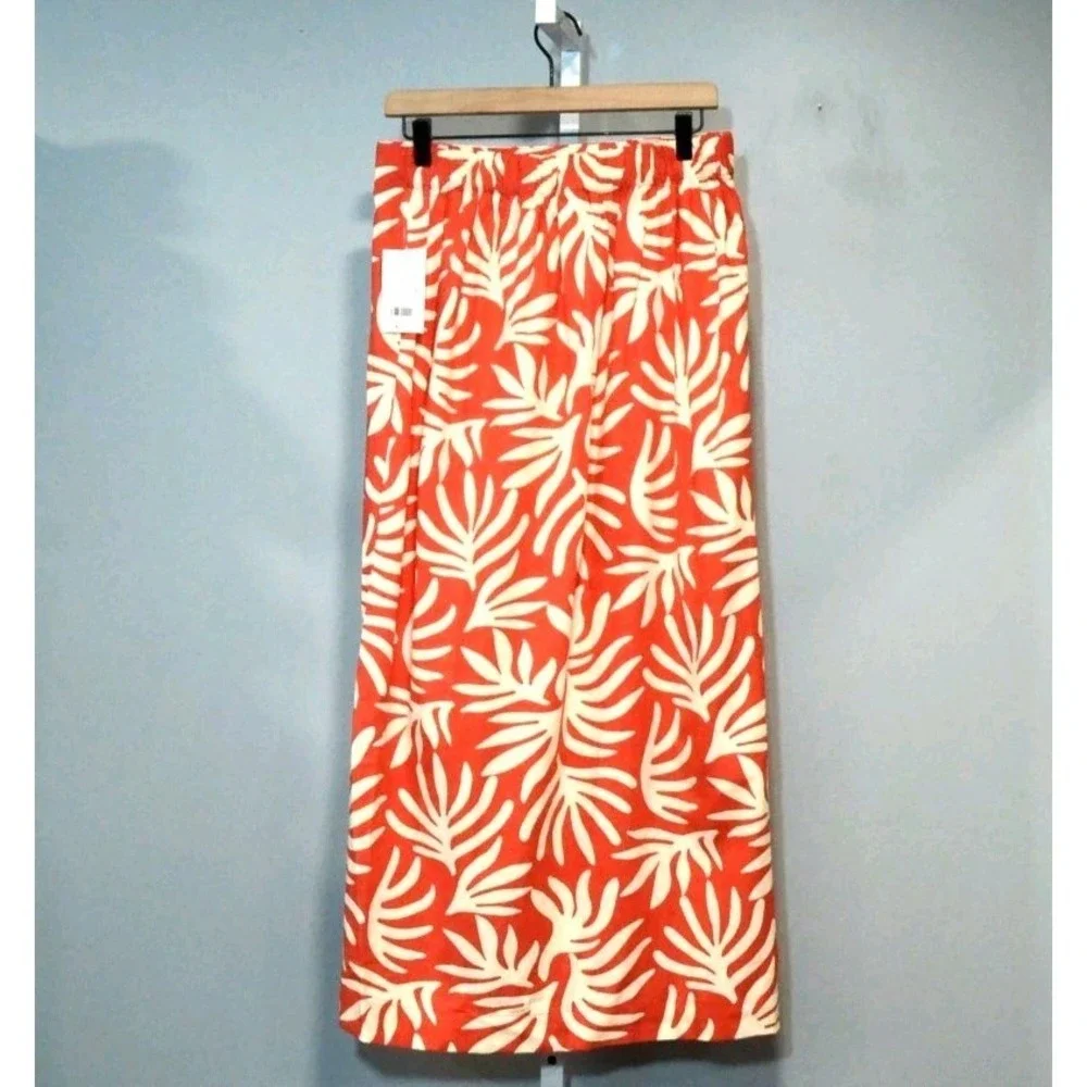 NWT A New Day Womens Size M Rust Tropical Print A-Line Maxi Skirt Side Slit